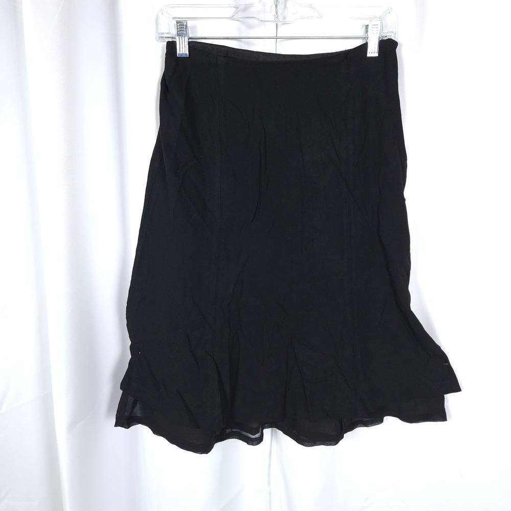 VTG Talbots Black A-Line Midi Skirt Women 4 28x24 Acetate Viscose Italian Fabric